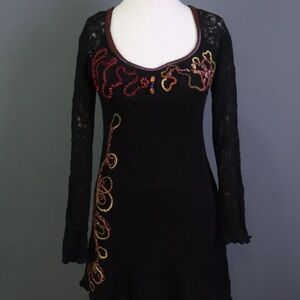 Elegant Black Lace Dress with Colorful Embroidery